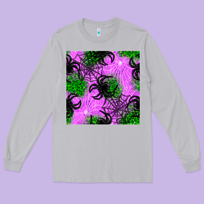 Halloween Spider Green Leopard Seamless Pattern Long Sleeve Tee Designed By Bundleandbundleshop