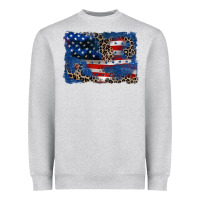 Heather Grey Leopard glitter American flag 4th of july Heavyweight Sweatshirt - CowGirlArtShop