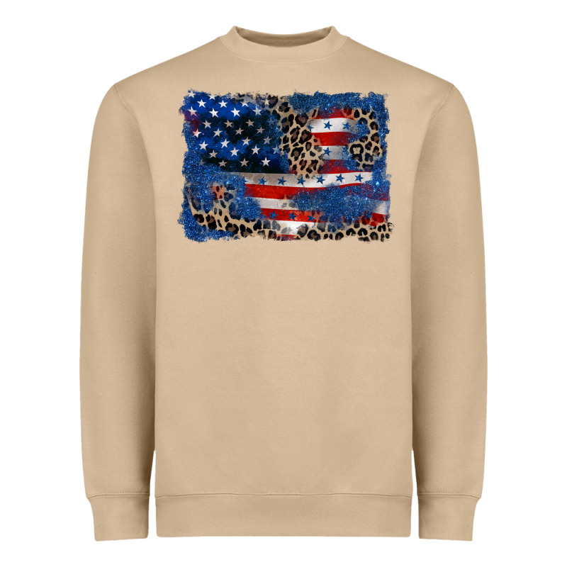 Leopard Glitter American Flag 4th Of July Heavyweight Sweatshirt by CowGirlArtShop | Teevron