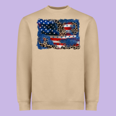 Leopard Glitter American Flag 4th Of July Heavyweight Sweatshirt Designed By Cowgirlartshop