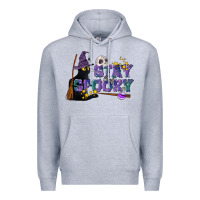 Heather Grey Stay Spooky With Black Cat Premium Hoodie - LillyAllenDesigns