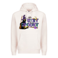 Pale Pink Stay Spooky With Black Cat Premium Hoodie - LillyAllenDesigns