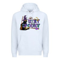 White Stay Spooky With Black Cat Premium Hoodie - LillyAllenDesigns