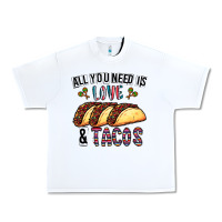 White All You Need Is Love And Tacos Urban Heavy Tee - CowhideDigitalArt