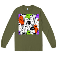 Army Green boo ghosts seamless pattern Long Sleeve Tee - BundleAndBundleShop