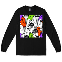 Black boo ghosts seamless pattern Long Sleeve Tee - BundleAndBundleShop