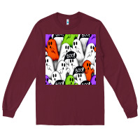Burgundy boo ghosts seamless pattern Long Sleeve Tee - BundleAndBundleShop