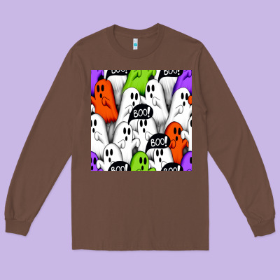 Boo Ghosts Seamless Pattern Long Sleeve Tee Designed By Bundleandbundleshop