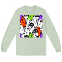 Matcha boo ghosts seamless pattern Long Sleeve Tee - BundleAndBundleShop