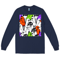 Navy boo ghosts seamless pattern Long Sleeve Tee - BundleAndBundleShop