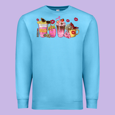 Boss Lady Coffee Cups Premium Sweatshirt Designed By Nancycooperartshop