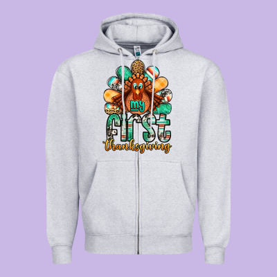 My First Thanksgiving Turkey Zipper Hoodie Designed By Jasminsmagicworld