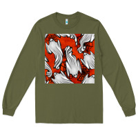 Army Green flying ghosts seamless pattern Long Sleeve Tee - BundleAndBundleShop