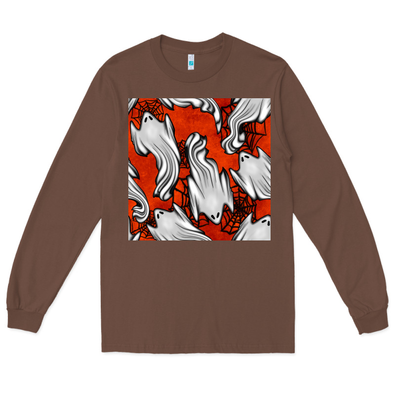 Flying Ghosts Seamless Pattern Long Sleeve Tee by BundleAndBundleShop | Teevron
