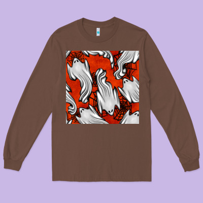 Flying Ghosts Seamless Pattern Long Sleeve Tee Designed By Bundleandbundleshop
