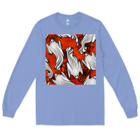 Colony Blue flying ghosts seamless pattern Long Sleeve Tee - BundleAndBundleShop