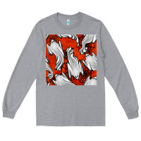 Heather Grey flying ghosts seamless pattern Long Sleeve Tee - BundleAndBundleShop