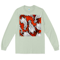 Matcha flying ghosts seamless pattern Long Sleeve Tee - BundleAndBundleShop