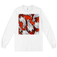 White flying ghosts seamless pattern Long Sleeve Tee - BundleAndBundleShop