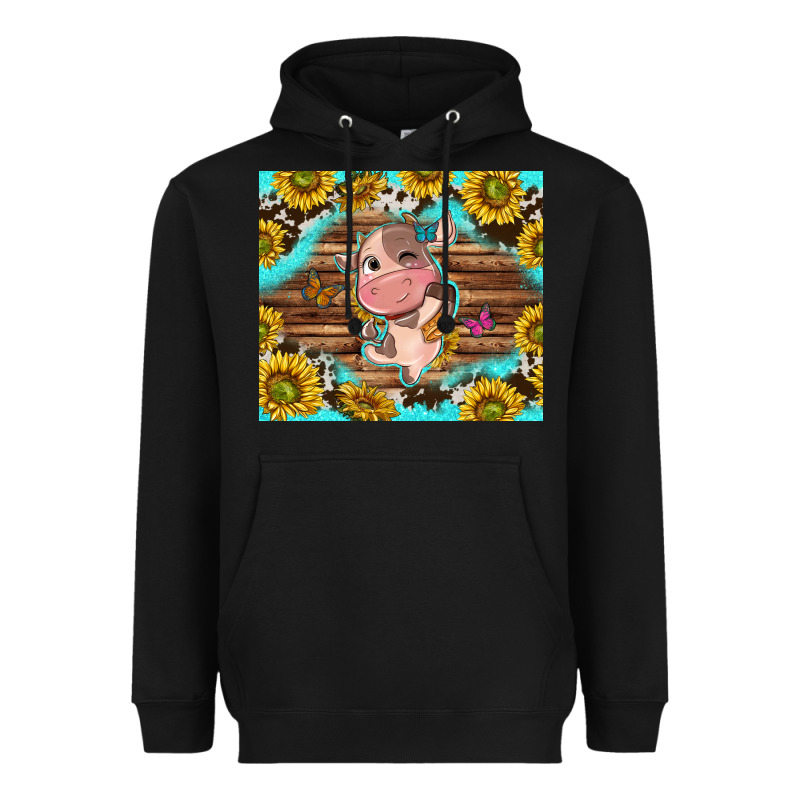 Western Cute Cow With Sunflower Heavyweight Hoodie by NancyCooperArtShop | Teevron