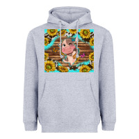 Heather Grey western cute cow with sunflower Heavyweight Hoodie - NancyCooperArtShop
