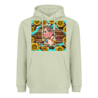 Matcha western cute cow with sunflower Heavyweight Hoodie - NancyCooperArtShop