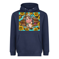 Navy western cute cow with sunflower Heavyweight Hoodie - NancyCooperArtShop