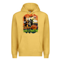 Antique Gold Happy Halloween With Black Cat Premium Hoodie - LillyAllenDesigns