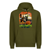 Army Green Happy Halloween With Black Cat Premium Hoodie - LillyAllenDesigns