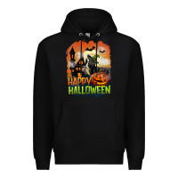 Black Happy Halloween With Black Cat Premium Hoodie - LillyAllenDesigns