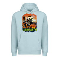 Blue Mist Happy Halloween With Black Cat Premium Hoodie - LillyAllenDesigns