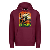 Burgundy Happy Halloween With Black Cat Premium Hoodie - LillyAllenDesigns