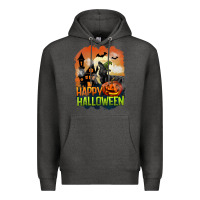 Charcoal Heather Happy Halloween With Black Cat Premium Hoodie - LillyAllenDesigns