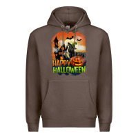 Coffee Happy Halloween With Black Cat Premium Hoodie - LillyAllenDesigns
