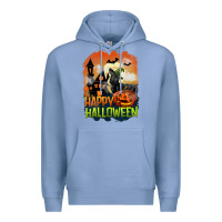 Colony Blue Happy Halloween With Black Cat Premium Hoodie - LillyAllenDesigns
