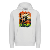 Dove Grey Happy Halloween With Black Cat Premium Hoodie - LillyAllenDesigns