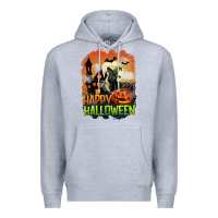 Heather Grey Happy Halloween With Black Cat Premium Hoodie - LillyAllenDesigns