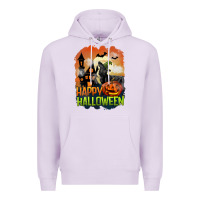 Lilac Happy Halloween With Black Cat Premium Hoodie - LillyAllenDesigns