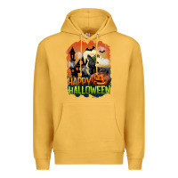 Mustard Happy Halloween With Black Cat Premium Hoodie - LillyAllenDesigns