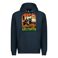 Navy Happy Halloween With Black Cat Premium Hoodie - LillyAllenDesigns