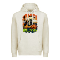 Oatmeal Heather Happy Halloween With Black Cat Premium Hoodie - LillyAllenDesigns