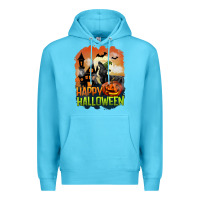 Ocean Blue Happy Halloween With Black Cat Premium Hoodie - LillyAllenDesigns