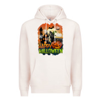 Pale Pink Happy Halloween With Black Cat Premium Hoodie - LillyAllenDesigns