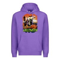 Purple Happy Halloween With Black Cat Premium Hoodie - LillyAllenDesigns