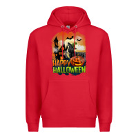 Red Happy Halloween With Black Cat Premium Hoodie - LillyAllenDesigns