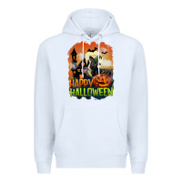 White Happy Halloween With Black Cat Premium Hoodie - LillyAllenDesigns