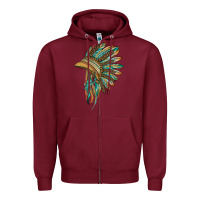Burgundy indian leopard headdress blue Zipper Hoodie - BarkalooDesign