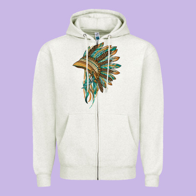 Indian Leopard Headdress Blue Zipper Hoodie Designed By Barkaloodesign