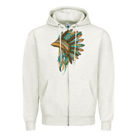 Oatmeal Heather indian leopard headdress blue Zipper Hoodie - BarkalooDesign