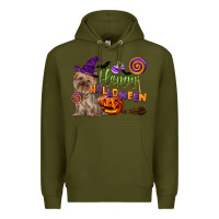 Army Green Happy Halloween With Yorkshire Terrier Dog Premium Hoodie - LillyAllenDesigns